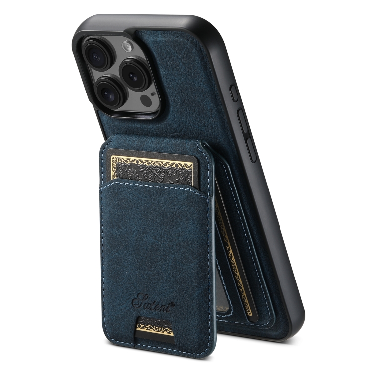 [16 PRO MAX WALET] For iPhone 16 Pro Max Suteni H16 Litchi Texture Leather Detachable Wallet Back Phone Case. (Blue)