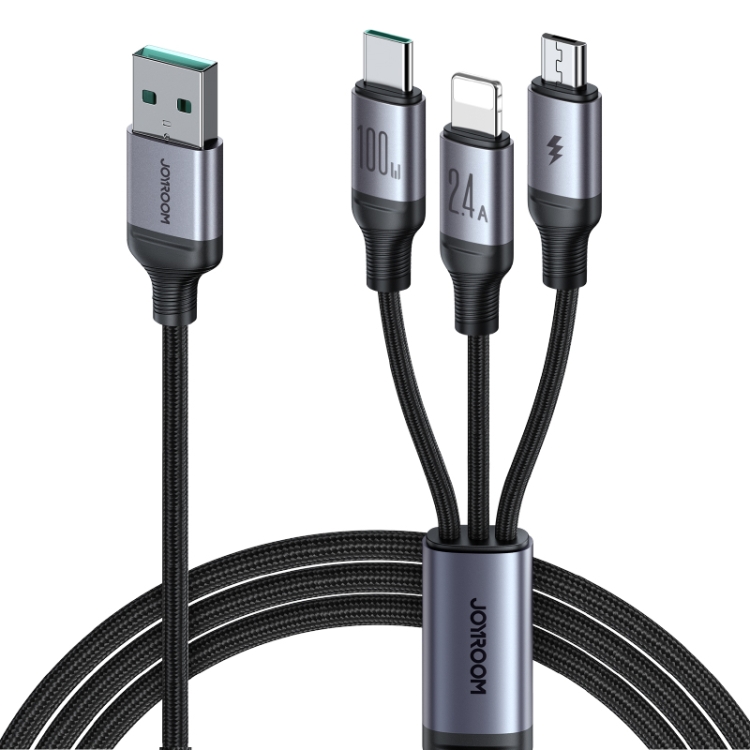 JOYROOM  100W USB to 8 Pin+Type-C+Micro USB 3 in 1 Charging Cable.