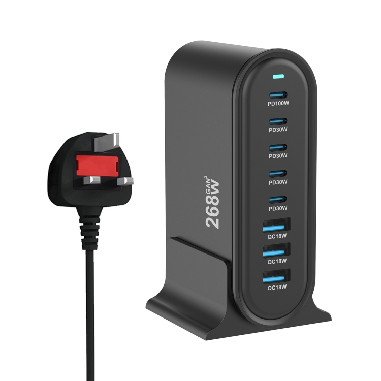  268W 5Type-C, 3USB 8-Ports Desktop Fast Charger.