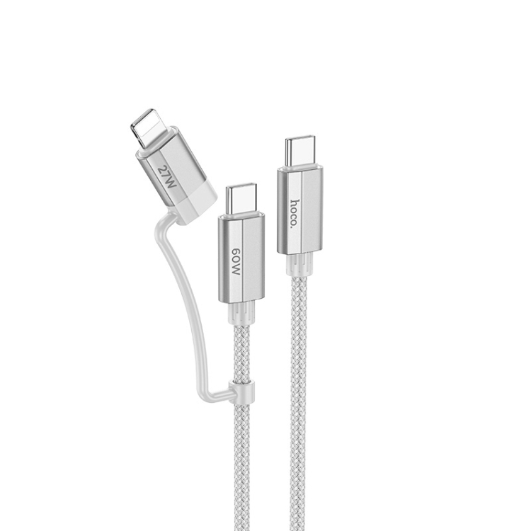 [1267] hoco Type-C / USB-C to Type-C / USB-C + 8 Pin 2 in 1 Braided Fast Charging Data Cable.