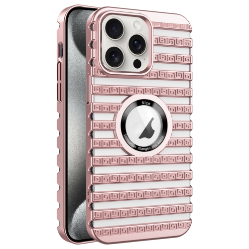 [1303] iPhone 15 Pro Max Cooling Ladder Electroplated Hollow Phone Case. (Pink)
