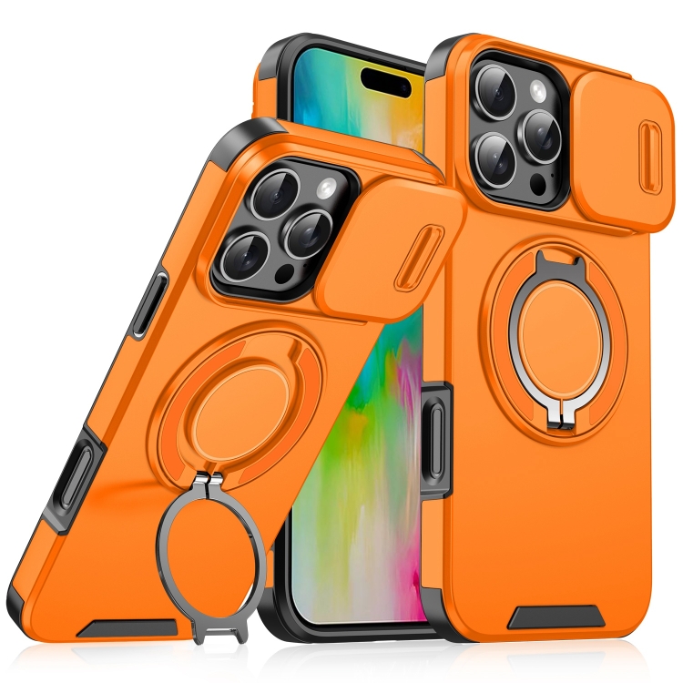 [1304] For iPhone 16 Pro Max Sliding Camshield Ring Holder Phone Case. (Orange)