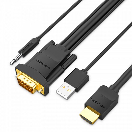 [1312] Vention HDMI Cable to VGA+Audio & USB Power 2.0m.