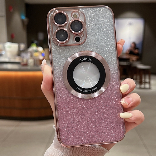 [gli 16 pro] For iPhone 16 Pro Gradient Glitter Electroplating MagSafe TPU Phone. (Pink)