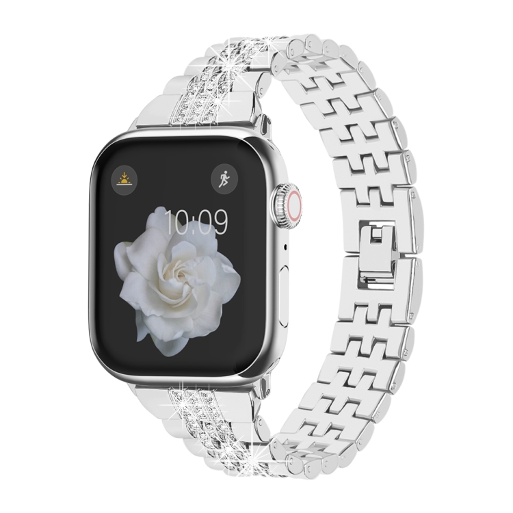 For Apple Watch SE 2023 44mm Bling Diamond Chain Metal Watch Band. 