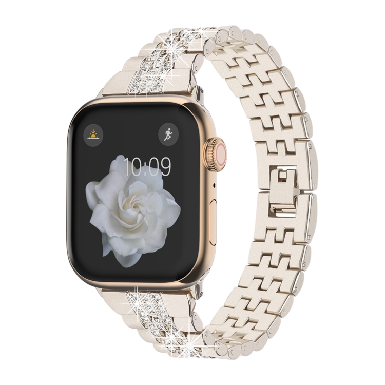 For Apple Watch SE 2023 44mm Bling Diamond Chain Metal Watch Band.