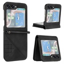 For Samsung Galaxy Z Flip5 Grid Butterfly Embossed Pattern Flip Leather Phone Case with Lanyard.