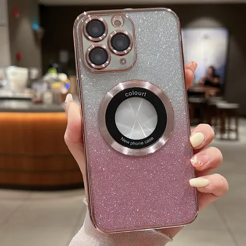 [11 pro max glitter] For iPhone 11 Pro Max Gradient Glitter Electroplating MagSafe TPU Phone Case. (Pink)