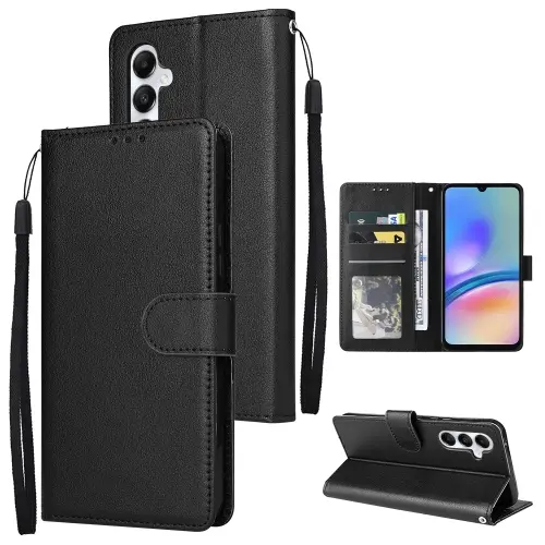 [a05s] For Samsung Galaxy A05s 3-Card Slots Multifunctional Leather Phone Case. (Black)