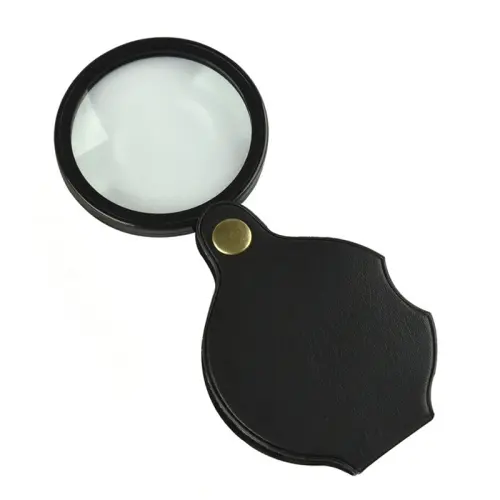 50mm 10X Folding Leather Case Magnifier Pocket Magnifying Glass.