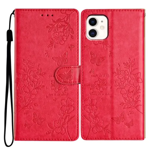 For iPhone 11 Butterflies and Flowers Leather Phone Case.