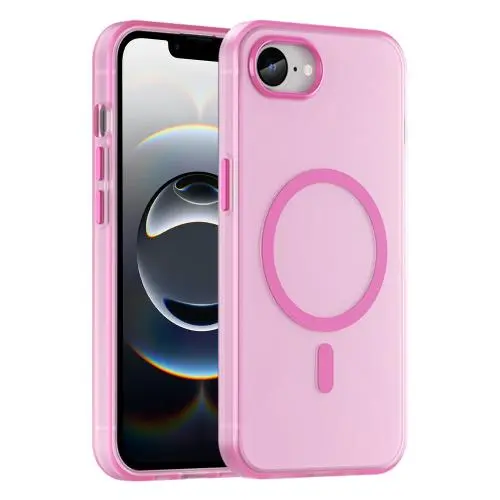 [pink 16e] For iPhone 16e MagSafe Frosted Translucent TPU + PC Full Coverage Phone Case. (Pink)