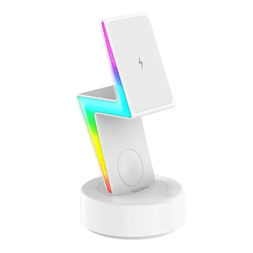 For Apple Series 3 In 1 RGB Light Magsafe Magnetic Mobile Phone Holder Wireless Charger.