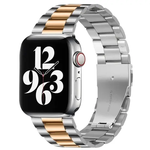 Fold Buckle 3 Beads Stainless Steel Watch Band For Apple Watch Ultra 49mm/46mm /45mm /  44mm /42mm.