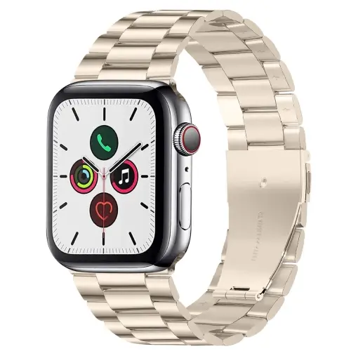 Fold Buckle 3 Beads Stainless Steel Watch Band For Apple Watch Ultra 49mm/46mm /45mm / 44mm / 42mm.