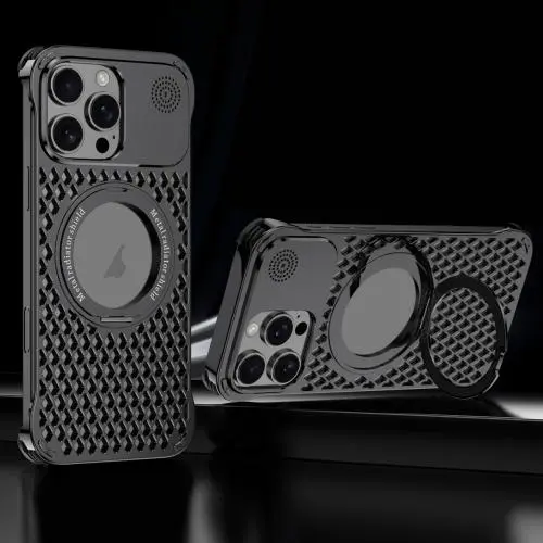 [1310] For iPhone 16 Pro Max Aromatherapy Heat Dissipation MagSafe Phone Case with Stand. (Black)