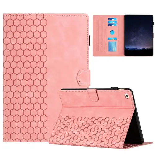 [74933084] For iPad Pro 9.7 / 9.7 2018 / 2017 Honeycomb Embossed Leather Smart Tablet Case. (Pink)