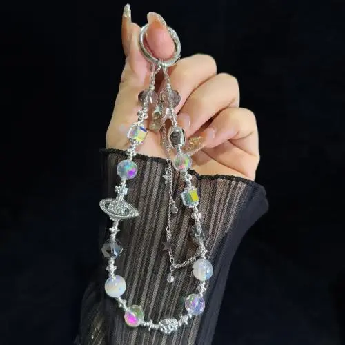 Cosmic Star Color Pearl Phone Chain(Argent)