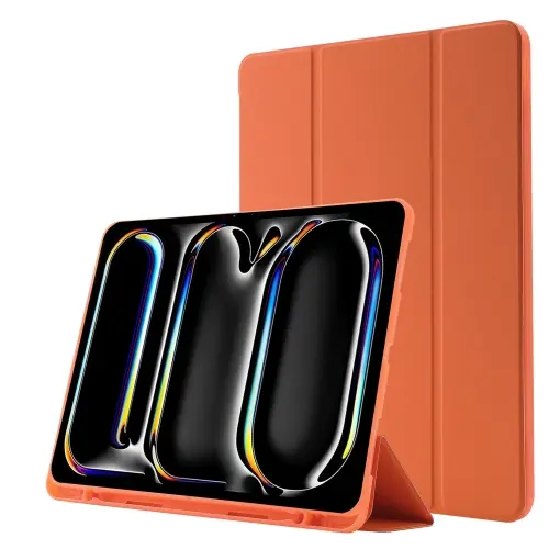 For iPad Pro 11 2024 Pure Color 3-fold Clear TPU Smart Leather Tablet Case. (Orange)