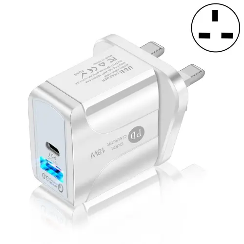 [18 w] 18W PD + QC 3.0 Fast Charge Travel Charger Power Adapter With LED.