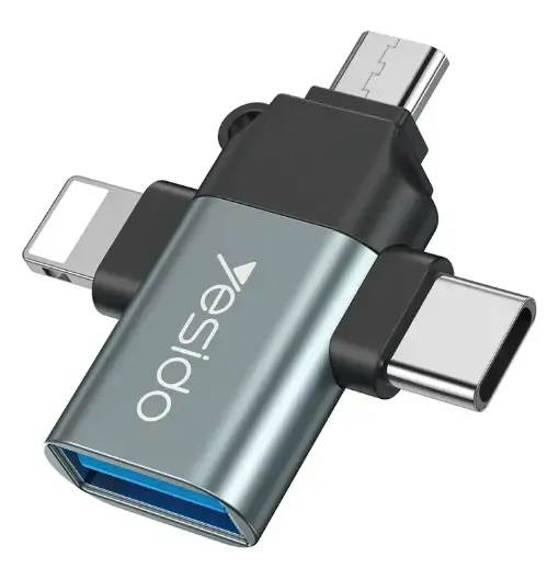 Yesido 3 in 1 USB to USB-C / Type C + Micro USB + 8 Pin OTG Adapter.