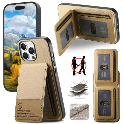 For iPhone 16 Pro Max Twill Fabric Leather Vertical Flip RFID Card Bag Phone Case.