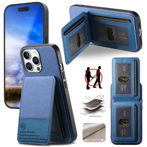 [0-3] For iPhone 16 Pro Max Twill Fabric Leather Vertical Flip RFID Card Bag Phone Case.