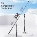 aMagisn 3m Carbon Fiber Invisible Selfie Stick Extension Rod For Action Camera.