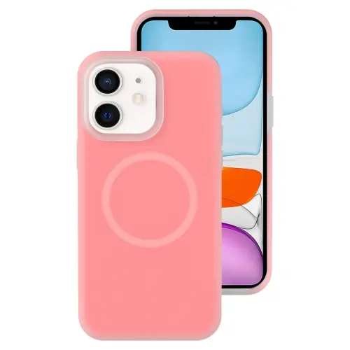 For iPhone 11 Jelly Liquid Silicone MagSafe Magnetic Phone Case. (Pink)