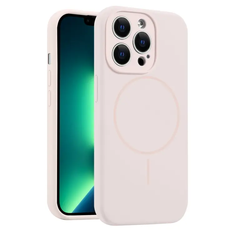 For iPhone 13 Pro Max Fine Hole Liquid Silicone MagSafe Phone Case (Pink)