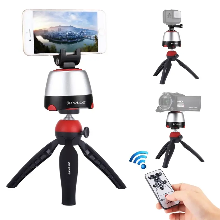 PULUZ Electronic 360 Degree Rotation Panoramic Head + Tripod Mount + GoPro Clamp + Phone Clamp with Remote Controller for Smartphones, GoPro, DSLR Camera
