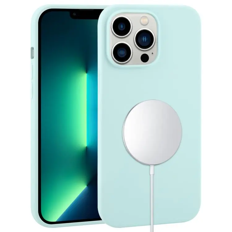 For iPhone 13 Pro Max Liquid Silicone Full Coverage MagSafe Phone Case  (cyan)
