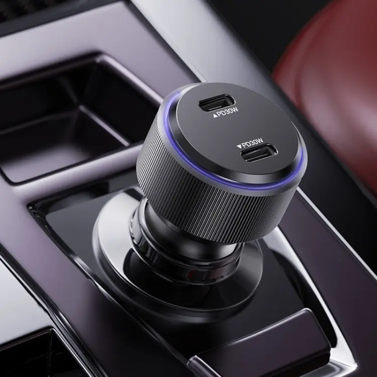 Yesido 60W Car Fast Charger Aluminum Double Type-C/USB-C Port Car Charger(Black)