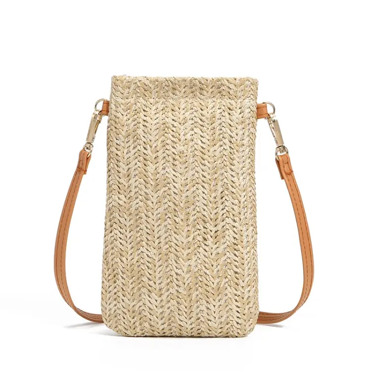 Summer Beach Bag Ladies One Shoulder Mobile Phone Bag Straw Coin Purse