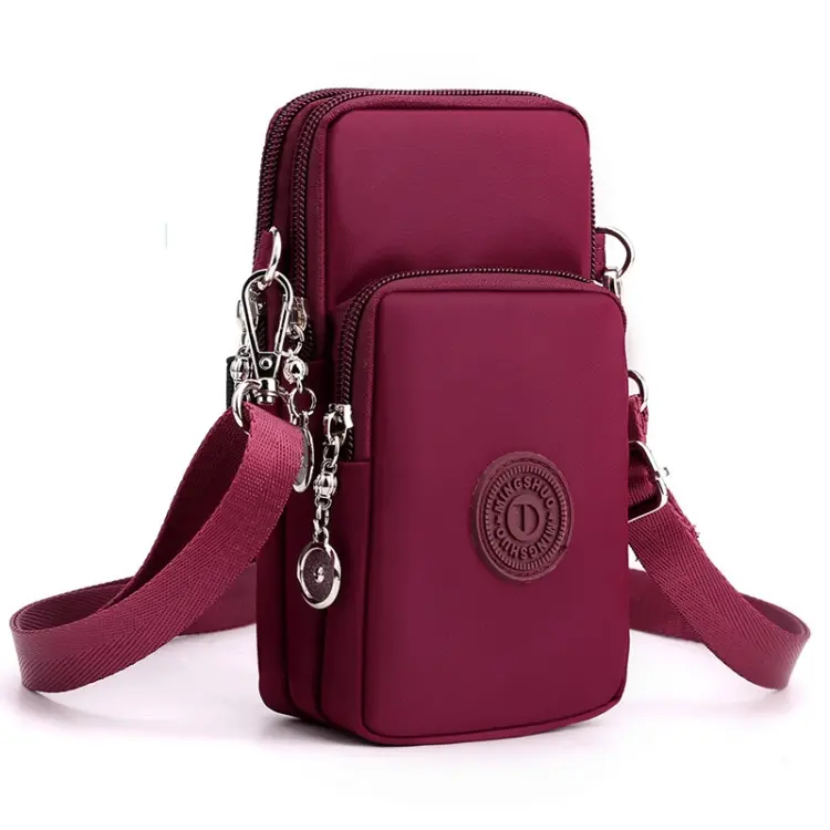 Crossbody Mobile Phone Bag Vertical Wallet Arm Bag With Headphone Hole. (Wine Red)