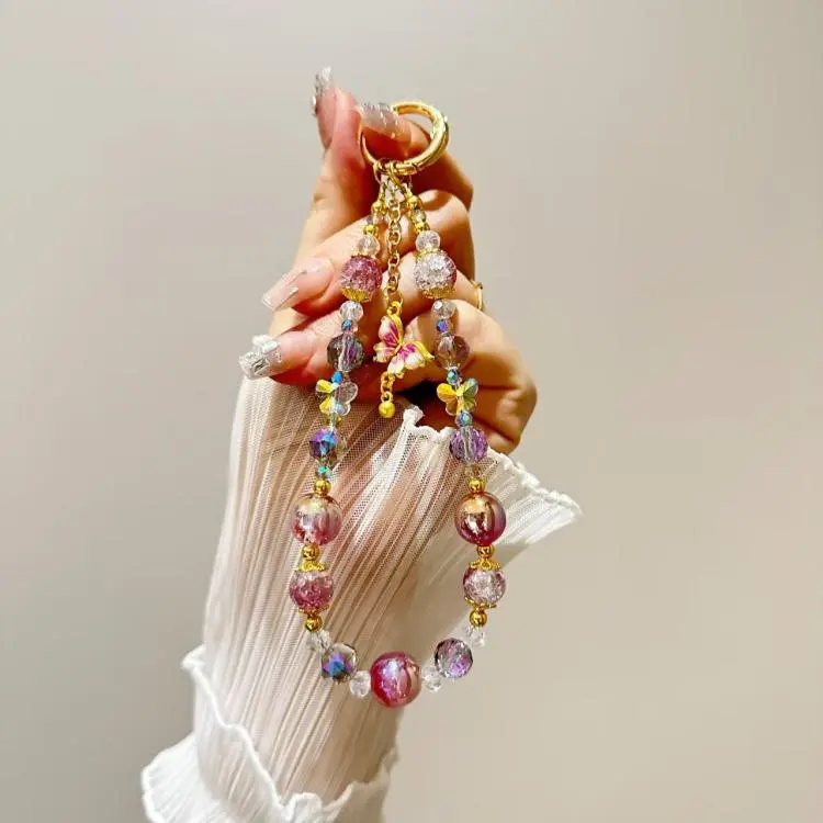 Alloy Butterfly Premium Gold Foil Bead Crystal Phone Chain 