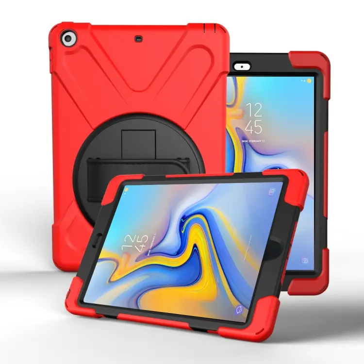 For iPad Pro/ Air 3 360 Degree Rotation PC + Silicone Protective Case with Holder & Hand-strap(Red) 