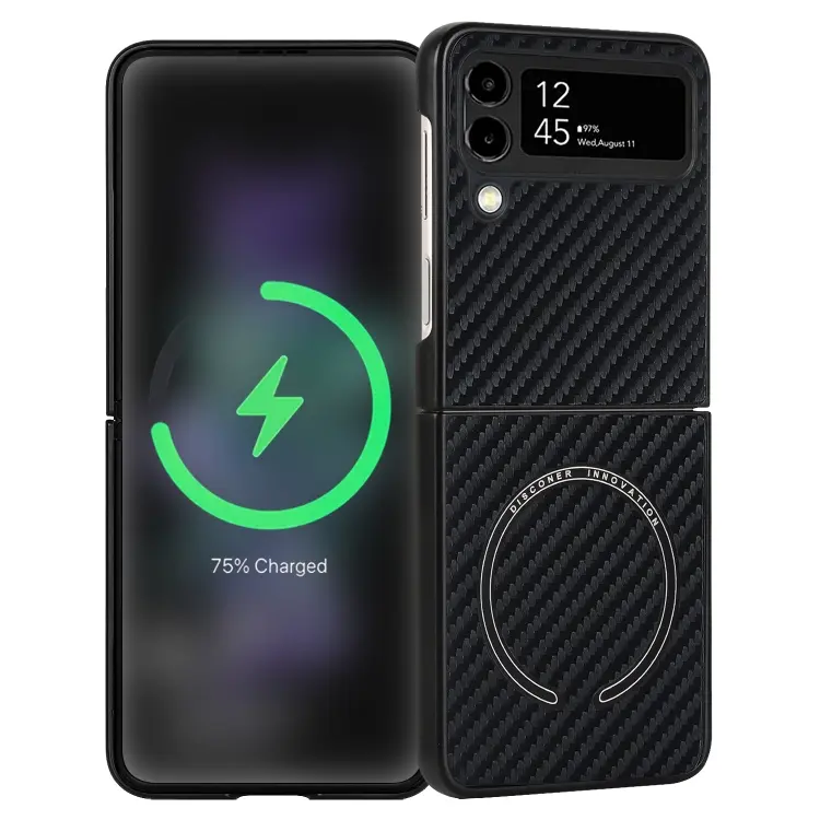 For Samsung Galaxy Z Flip 4 Carbon Fiber Texture MagSafe Magnetic Phone Case