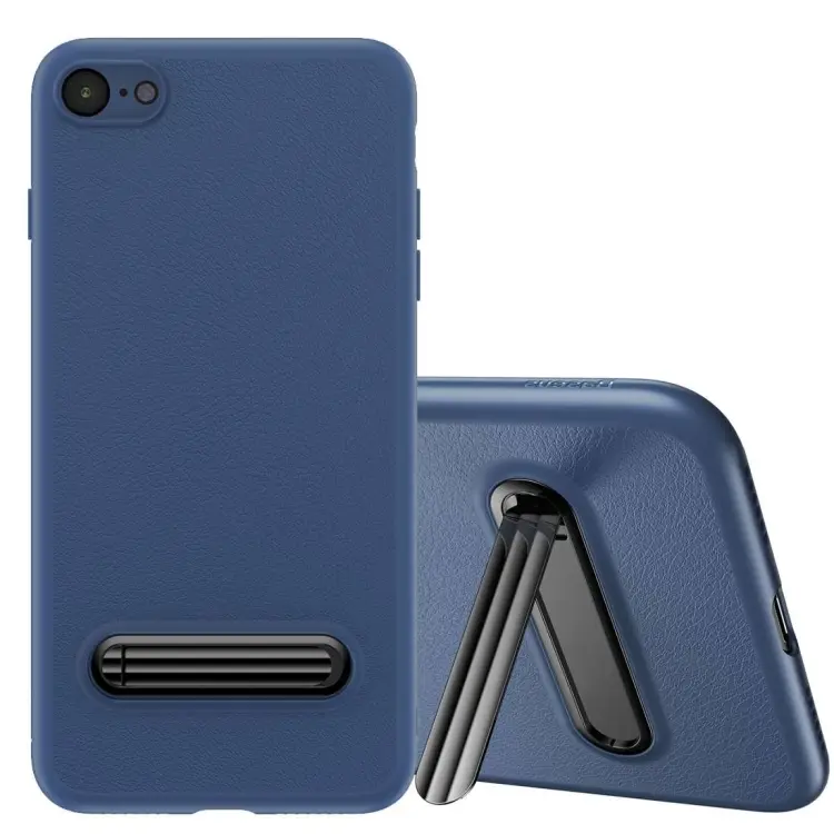 For iPhone SE 2020 & 8 & 7 Litchi Texture Protective Back Cover Case with Holder (Blue)