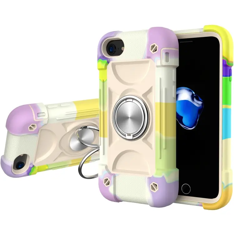 Shockproof Silicone + PC Protective Case with Dual-Ring Holder For iPhone 6/6s/7/8/SE 2022 / SE 2020