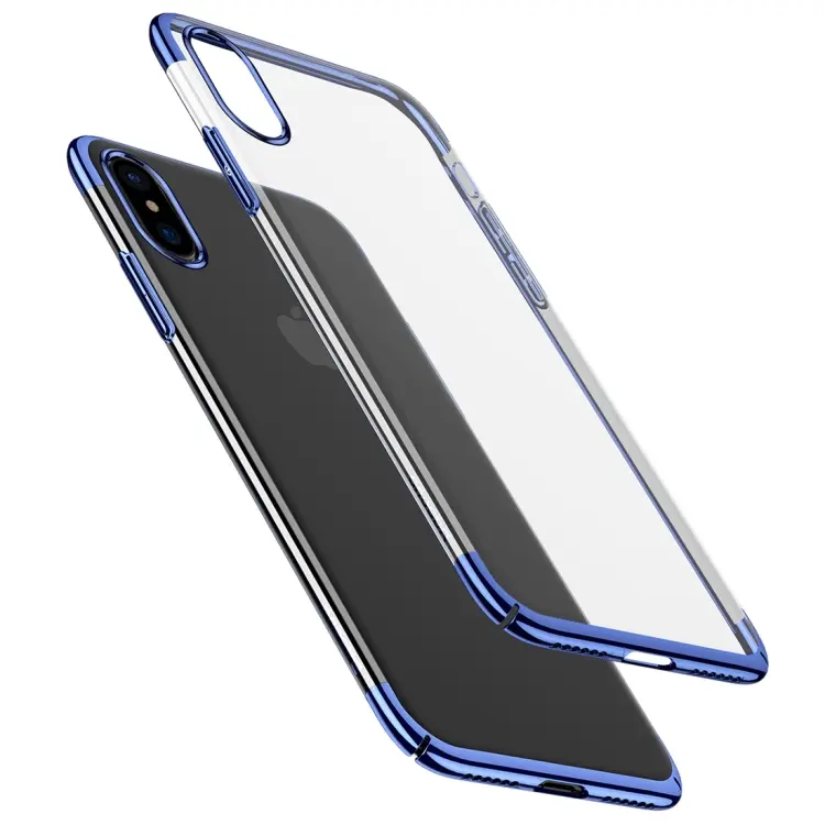 For iPhone X / XS Baseus Plating Hard Transparent PC Protective Case Cover (Blue)