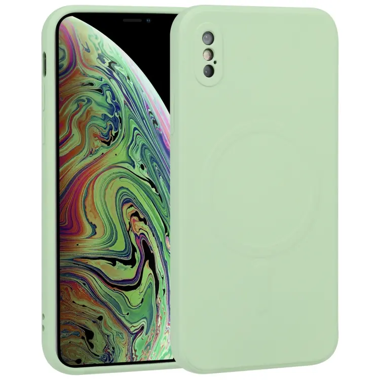 For iPhone X / XS Liquid Silicone Full Coverage Shockproof Magsafe Phone Case. (light green)