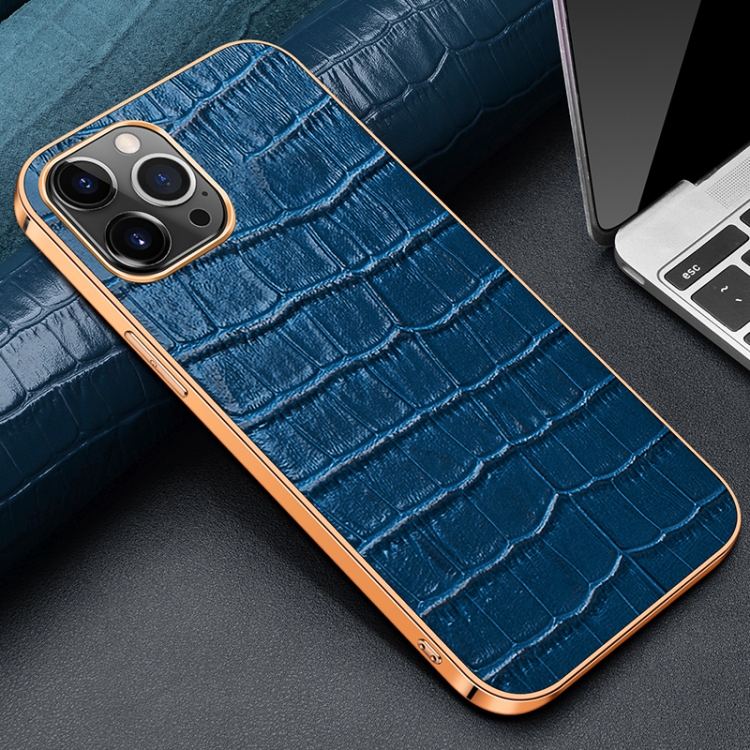 [00-74] Phone 13 Pro Max Electroplated Edge Crocodile Texture  (Blue)