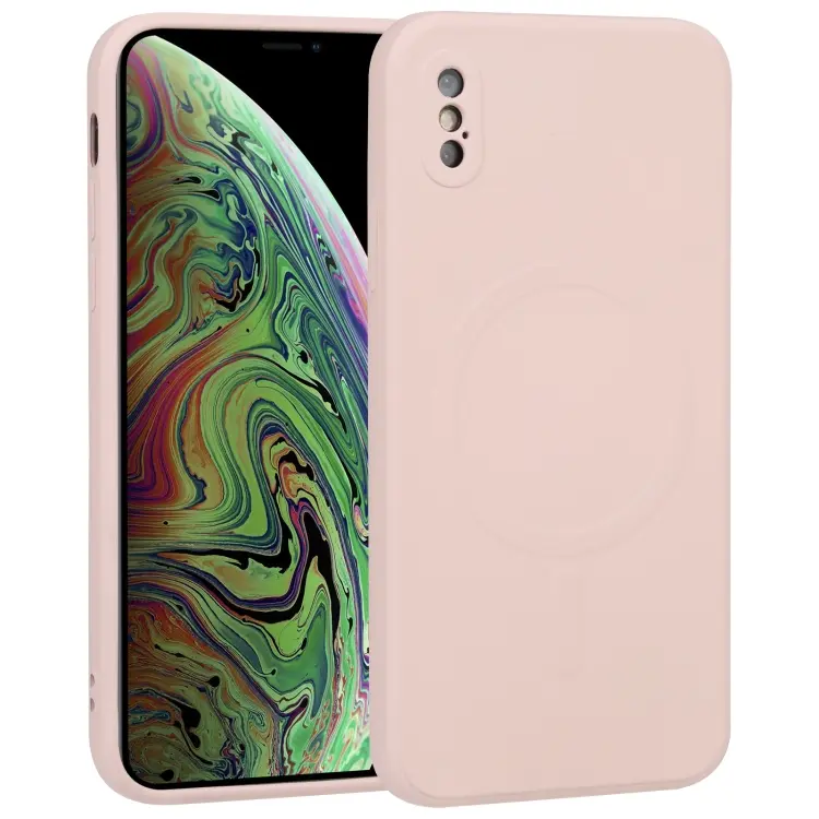 For iPhone XS Max Liquid Silicone Full Coverage Shockproof Magsafe Phone Case (Pink)