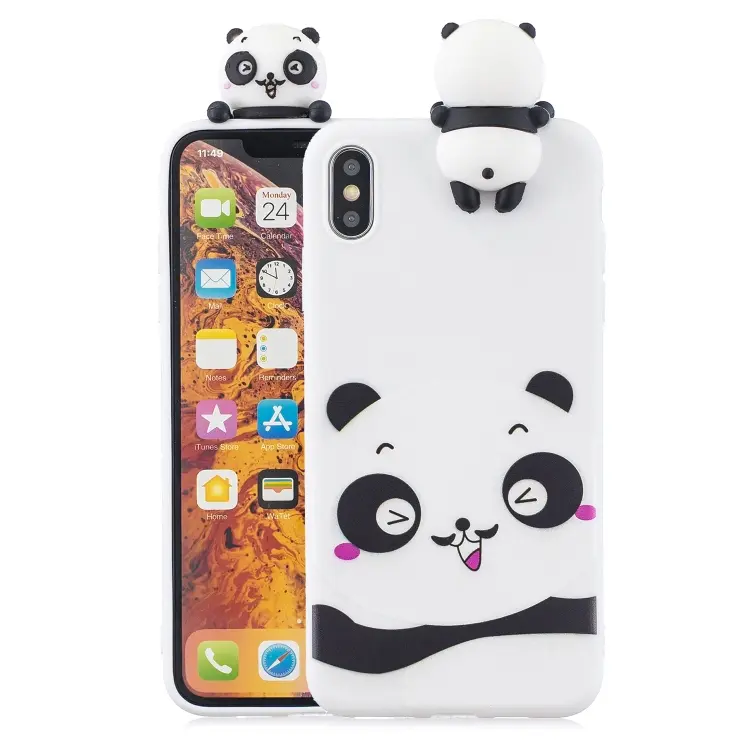 For iPhone XS Max 3D Paster Shy Panda Pattern TPU Protective Case(White)