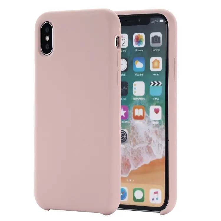 For iPhone XS Max Four Corners Full Coverage Liquid Silicone Protective Case Back Cover (Pink)