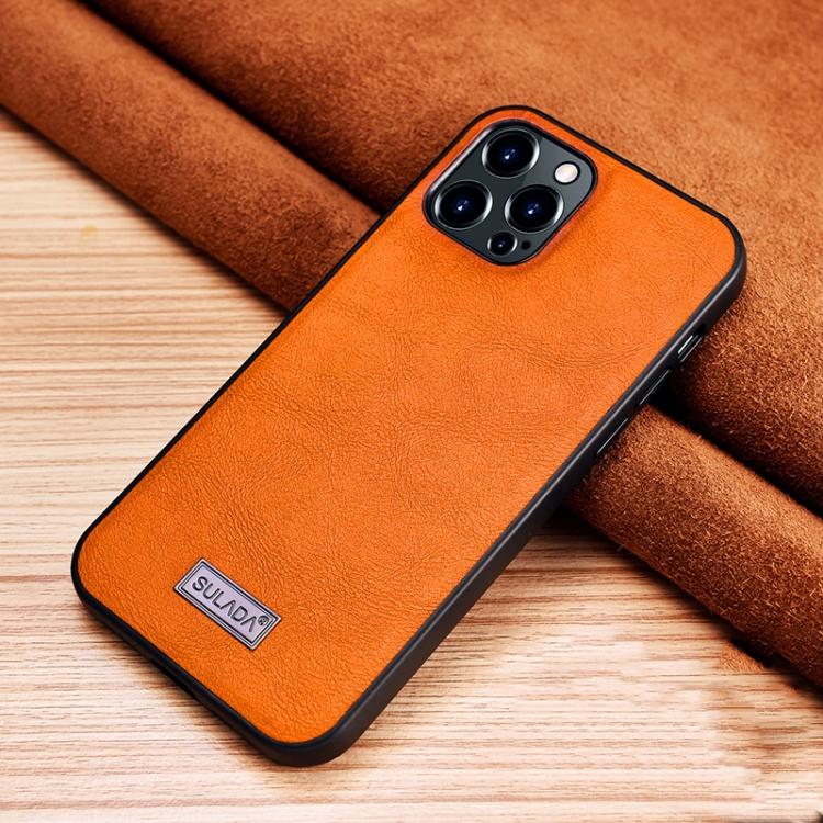 [00-108] iPhone 13 Pro Max SULADA Shockproof TPU + Handmade Leather (Orange)