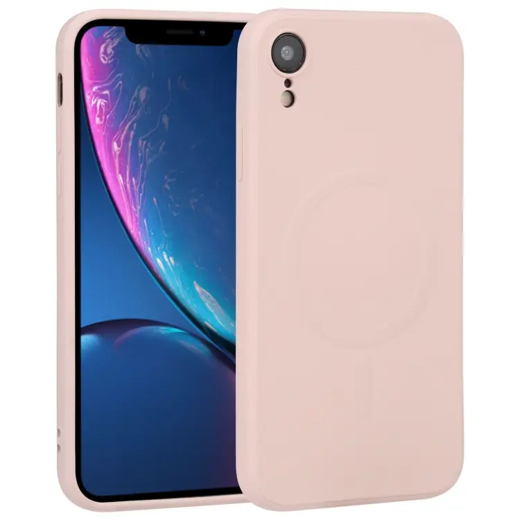 For iPhone XR Liquid Silicone Full Coverage Shockproof Magsafe Phone Case (Pink)