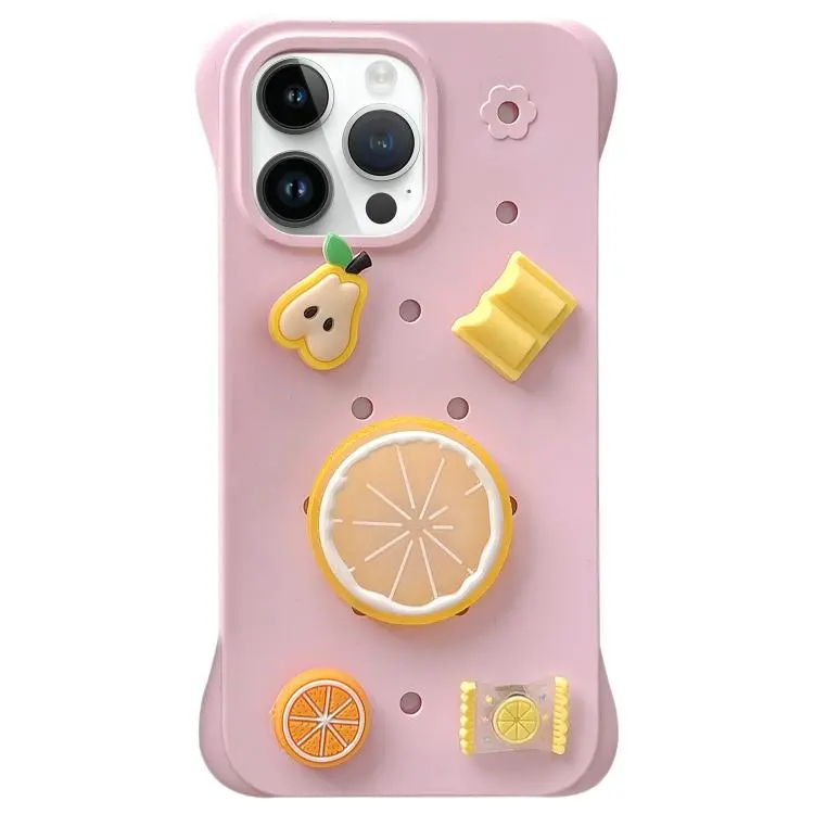 For iPhone 14 Pro Max Solid Color Holes DIY Fruit PC Shockproof Phone Case
