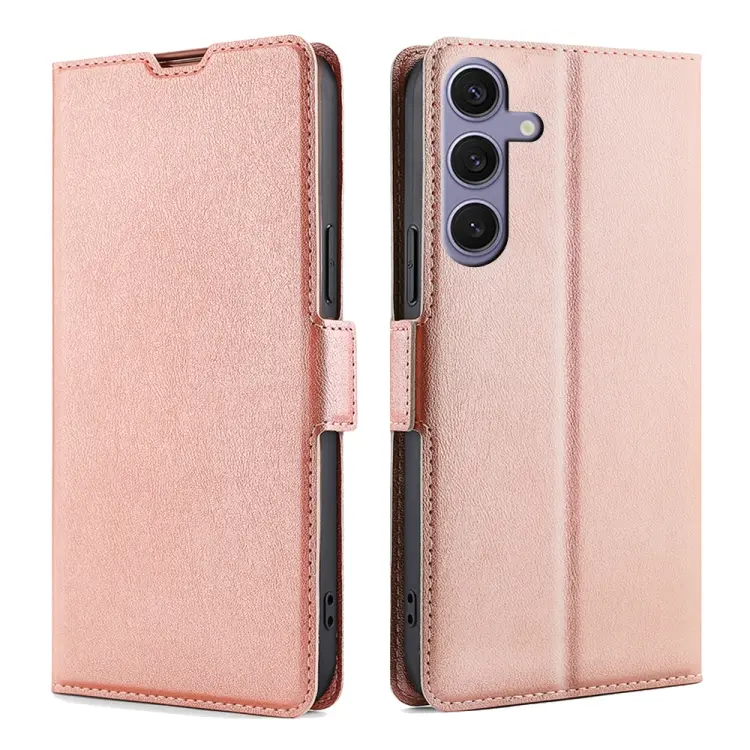 For Samsung Galaxy S25+ 5G Ultra-thin Voltage Side Buckle Horizontal Flip Leather Phone Case (Rose gold)